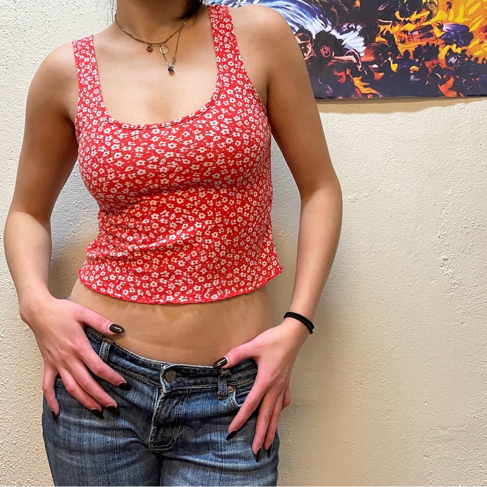 White and Red Floral Pacsun Tank